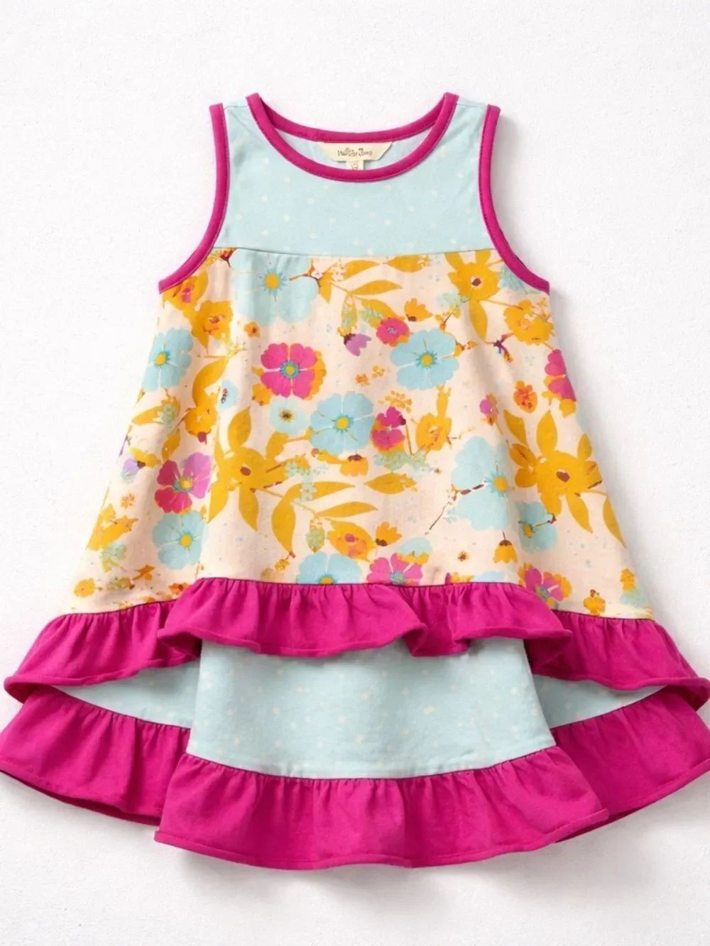 Stiles Jane Fun in the Sun pink and mint floral high low ruffle hem dress size 4